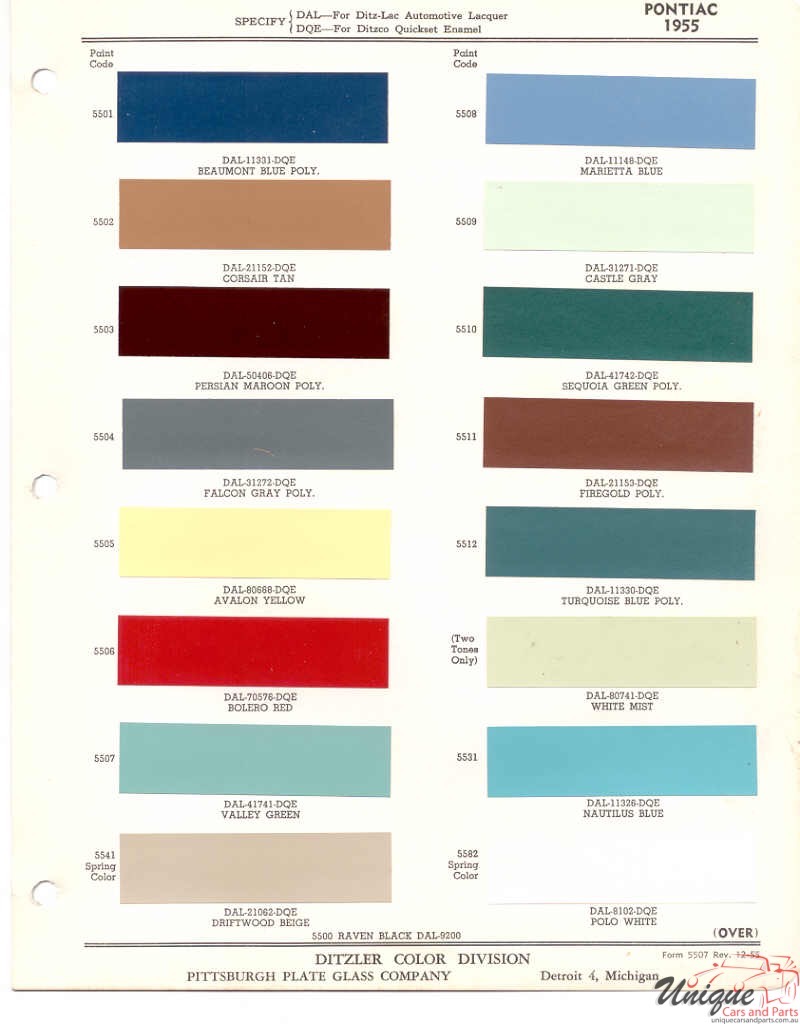 1955 Pontiac Paint Charts PPG 1